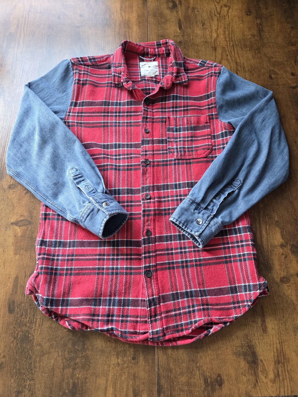 Modern Amusement Mens Flannel Shirt Denim Chambray Sleeves Size Medium
